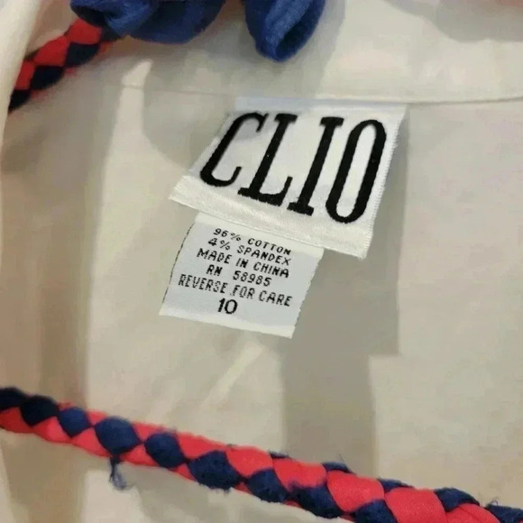 CLIO Cropped Long sleeved Shirt with  Ties white size 10 - Picture 3 of 4